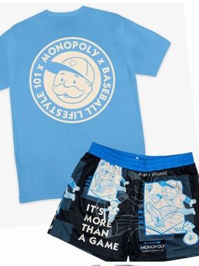 NWT Baseball Lifestyle 101 Monopoly Blue Graphic Tee & Shorts Set Sz M